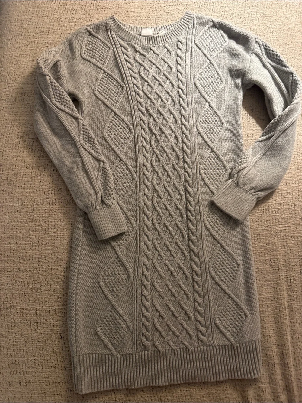 GAP Light Gray Cable Knit Crewneck Sweater Dress